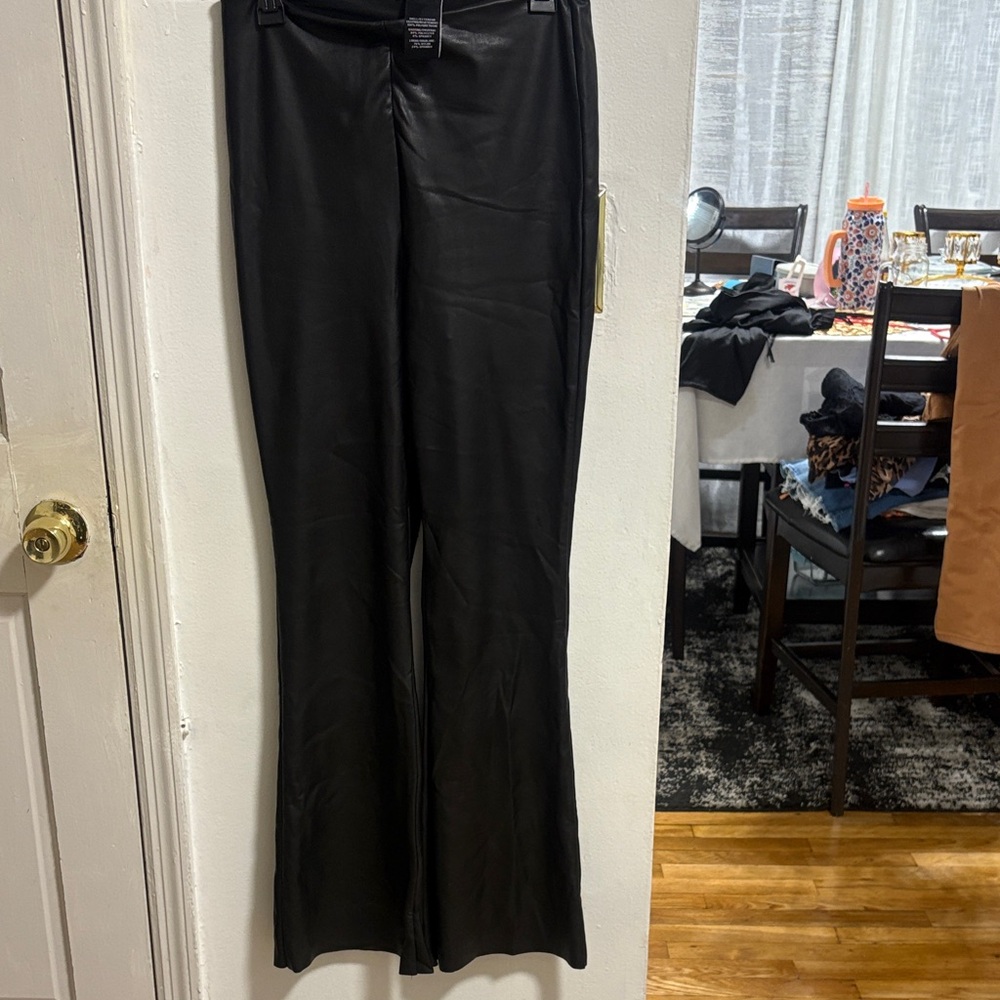Black Faux Leather Flared Pants